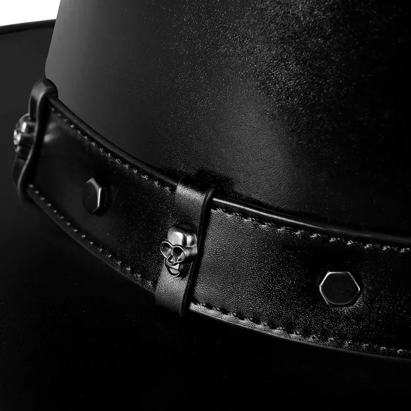 Vintage steampunk mens hat with top hat steampunk leather bowler hat halloween top hat gothic rave nightclub 250516