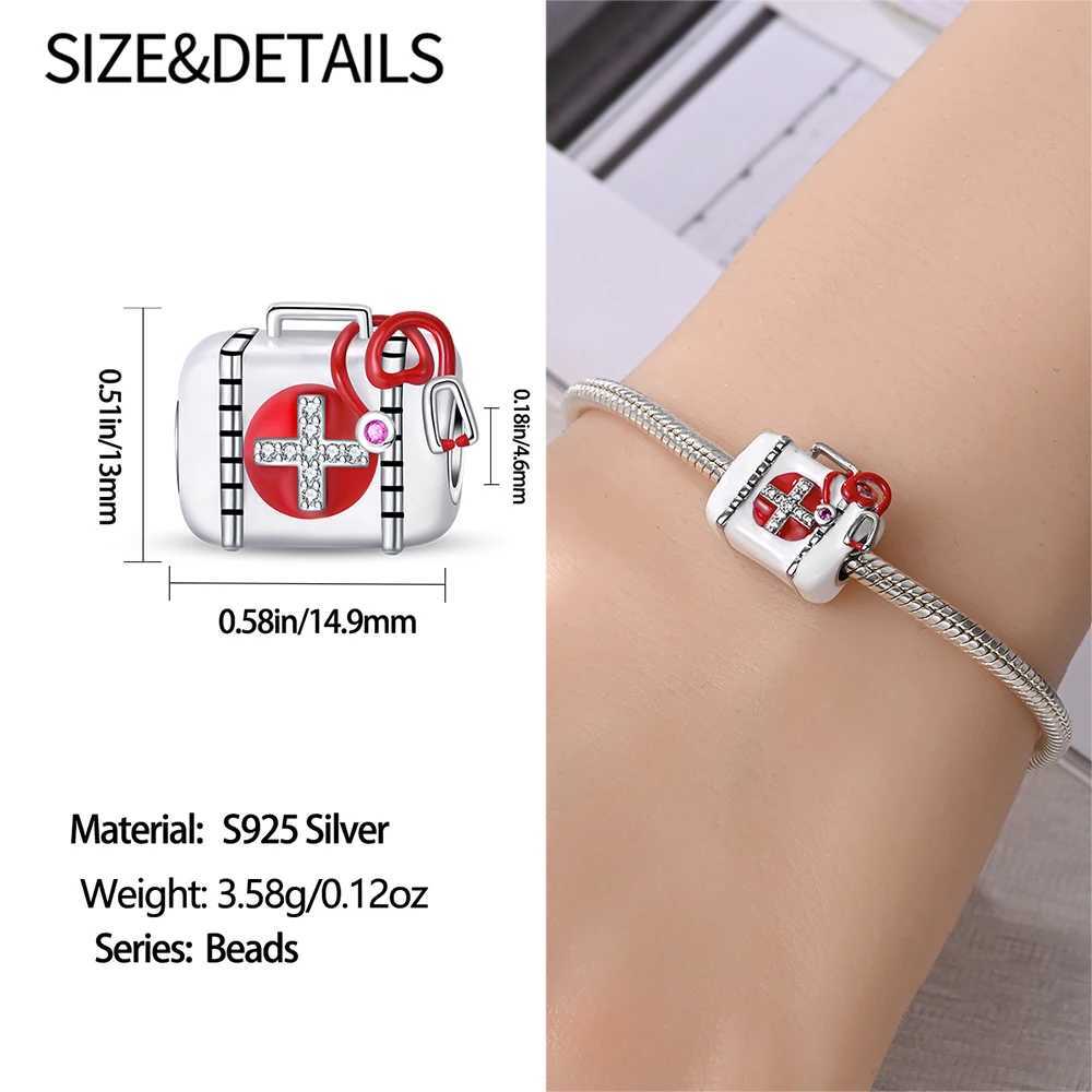 925 Sterling Silver Doctor Nurse Hat ECG Bacteria Pills Medical Kit Teeth Dangle Charm Fit Brand Bracelet Medical jewelryXJ250517