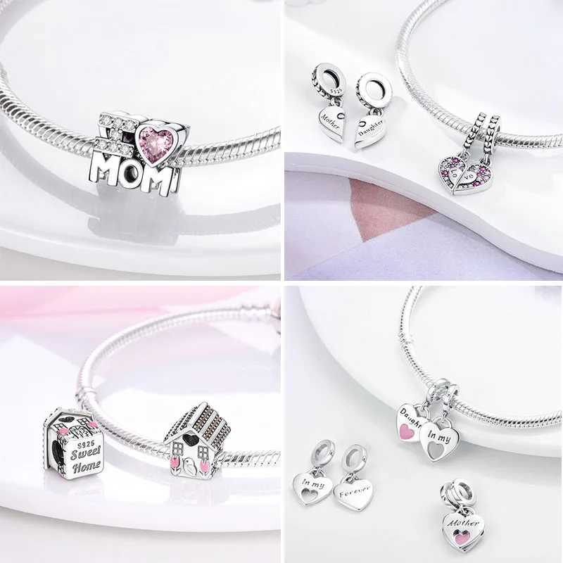 925 Silver Charms Mother Family Sister Heart Beads Fit Original Bracelet DIY Woman Jewelry Gift For FriendXJ250517