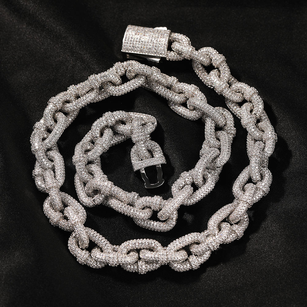 14mm High Quality Hip Hop Infinity Links Lock Chain Necklace Full 5A Zircon Vintage Men Jewelry