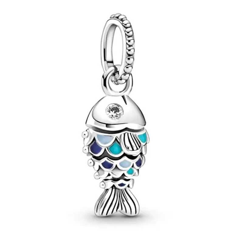 Authentic Fine Sparkling Fish Pendant Spherical Starfish Charm Beads Fit Original European 925 Silver Bracelet DIY Women JewelryXJ250517