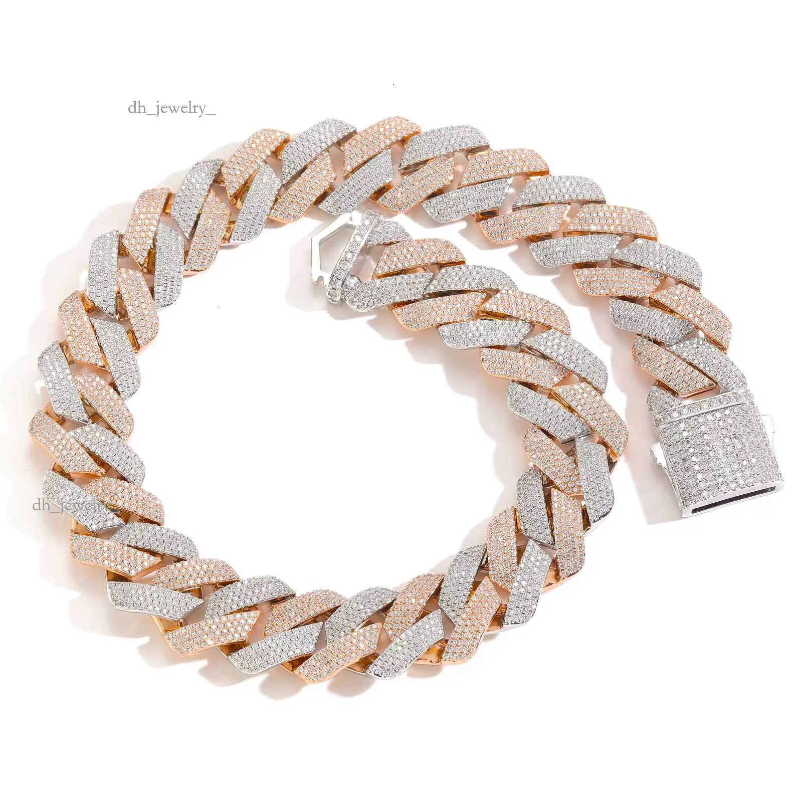 Hip-hop Matching 22mm Four-row Cubic Chain pink White Zirconia Men's Spring Clasp Necklace