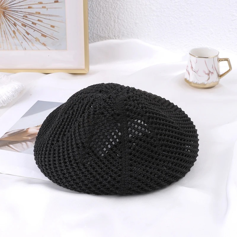 Ladies Day literary beret Spring Summer Breathable hollow weave painters hat temperament everything with bud 250517