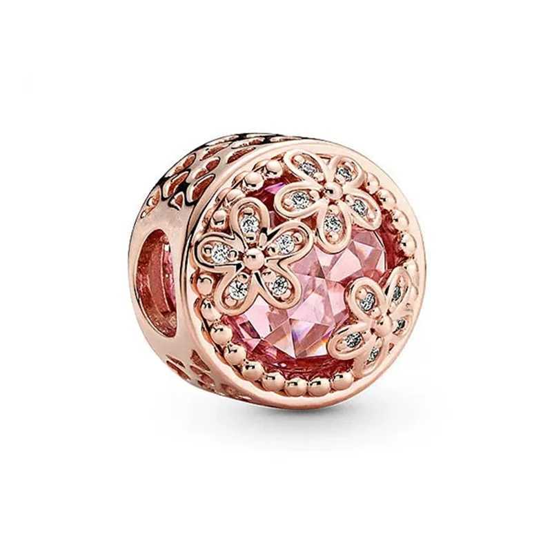 Rose Gold Sparkling Red Blue Green Pink Zircon Flowers Snowflake Charm Beads Fit Original 925 Silver Bracelet DIY Women JewelryXJ250517
