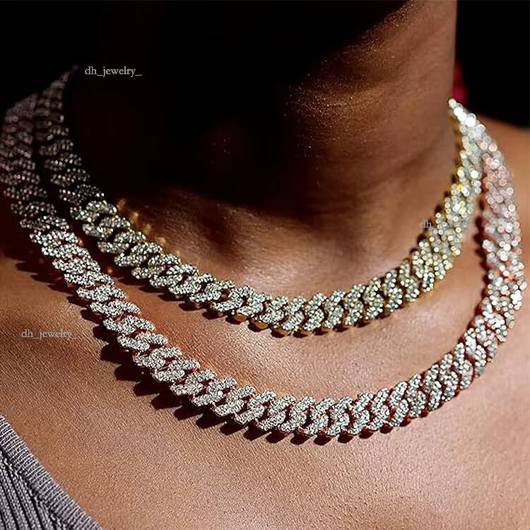 15mm Width hip hop Men Necklace Sterling Sier VVS Moissanite Iced Out Link Miami Cuban Chain