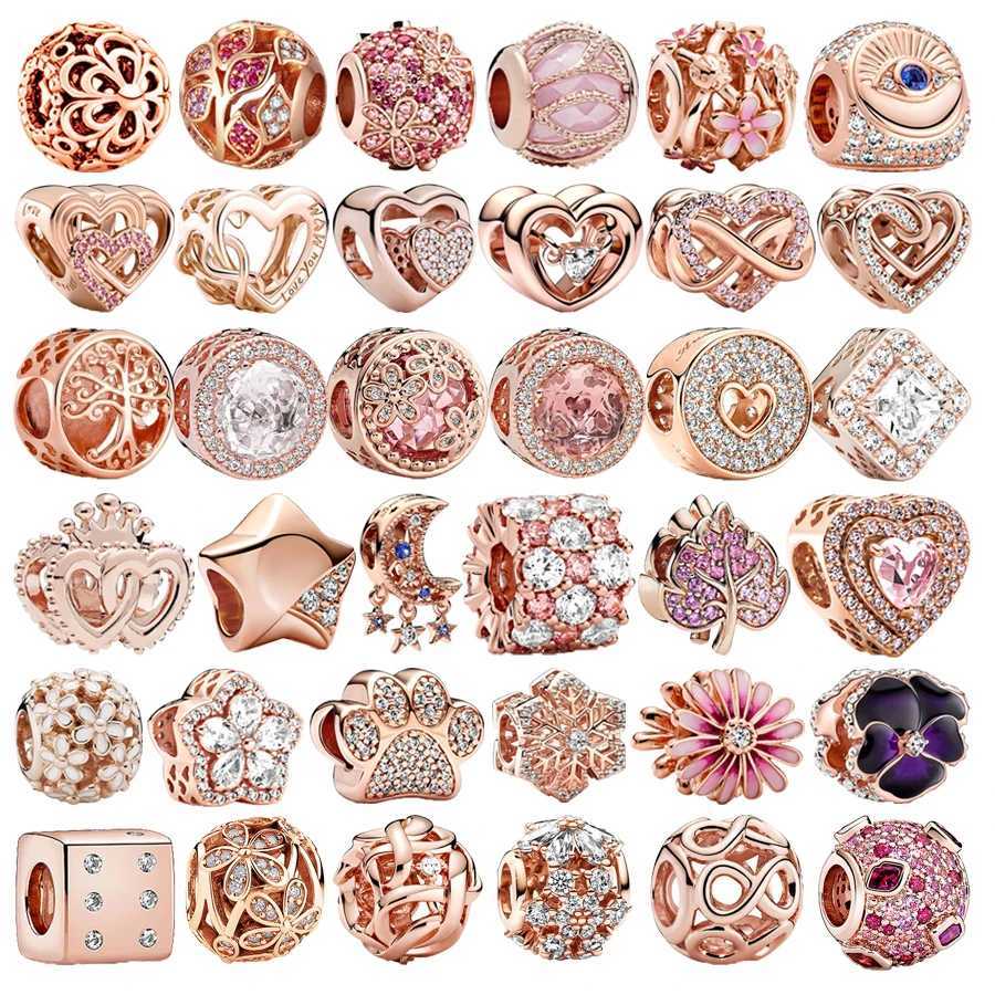 Hot Sale Sparkling Rose Gold Plated Series Charms Bead Fit Original 925 Sterling Silver Bracelet DIY Women Fine Jewelry GiftXJ250517