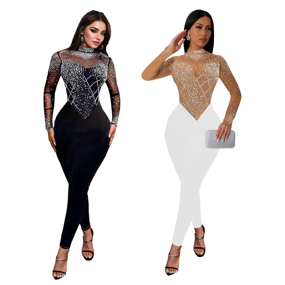 Wide Leg Jumpsuit C Fashion Women S Slimming Mesh Hot Dia Long Sleeve Pants Jumpsuit