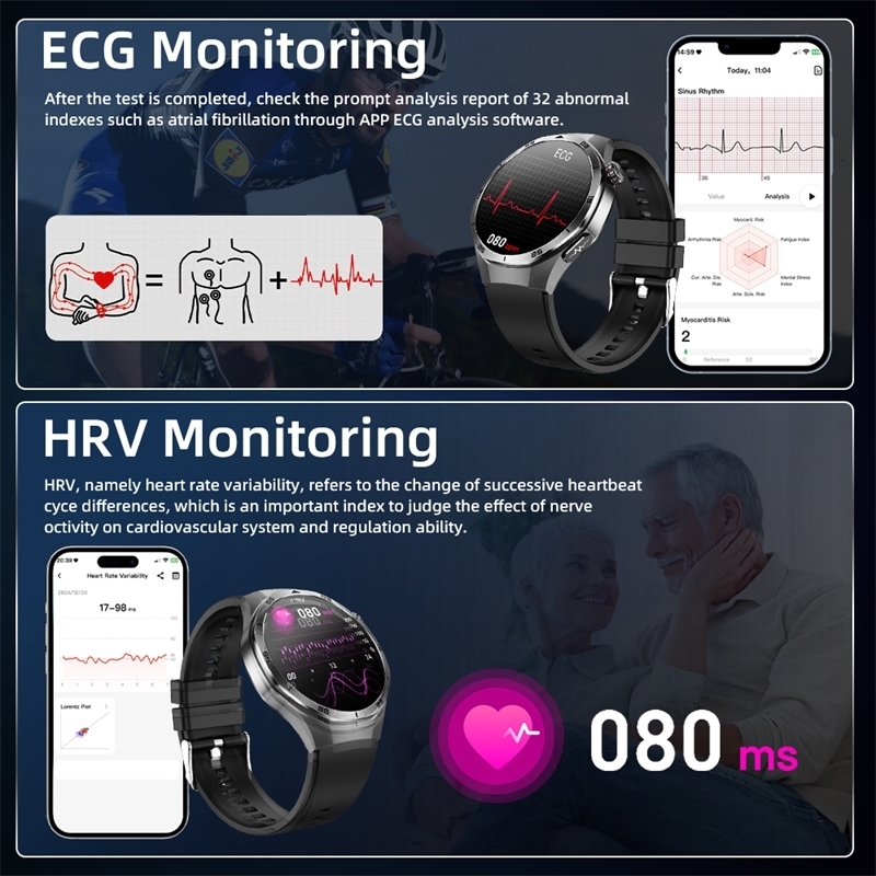 Grade Diagnosis Men Smart Watch ECG Blood Pressure Fat Uric Acid Temperature NFC Women health Therapy Smartwatch 250512