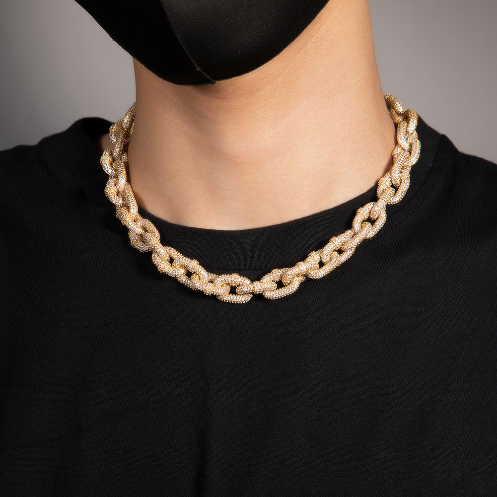 14mm High Quality Hip Hop Infinity Links Lock Chain Necklace Full 5A Zircon Vintage Men Jewelry