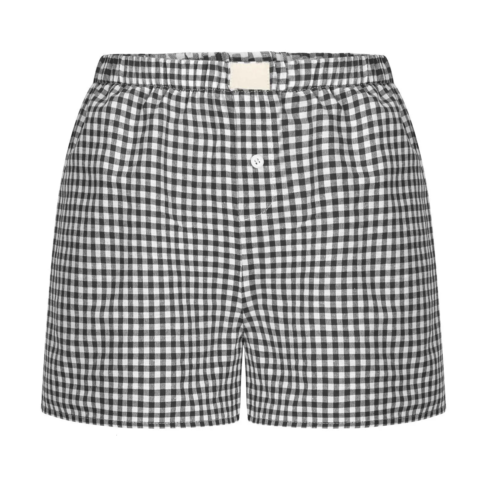 Gingham Boxer Shorts for Women Teen-girls Elastic Waistband Pull-on Red Blue Plaid Shorts Outfit Casual Lounge Summer Shorts 250517