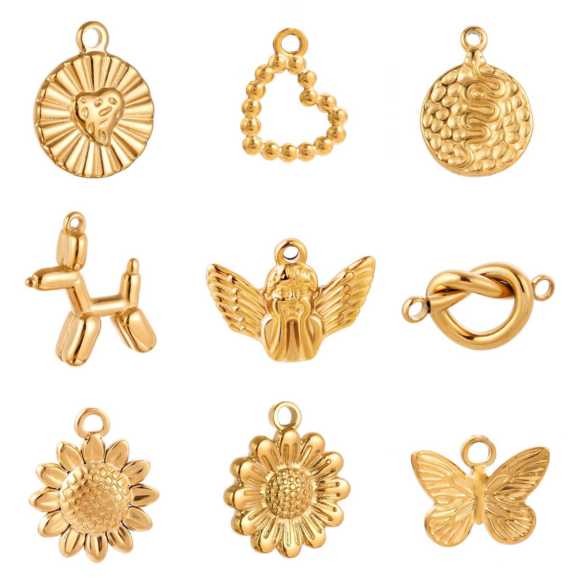 3PCS Stainless Steel Heart Butterfly Sunflower Snake Cute Dog Charms For Jewelry Making Supplies Diy Necklace Earrings BraceletXJ250517