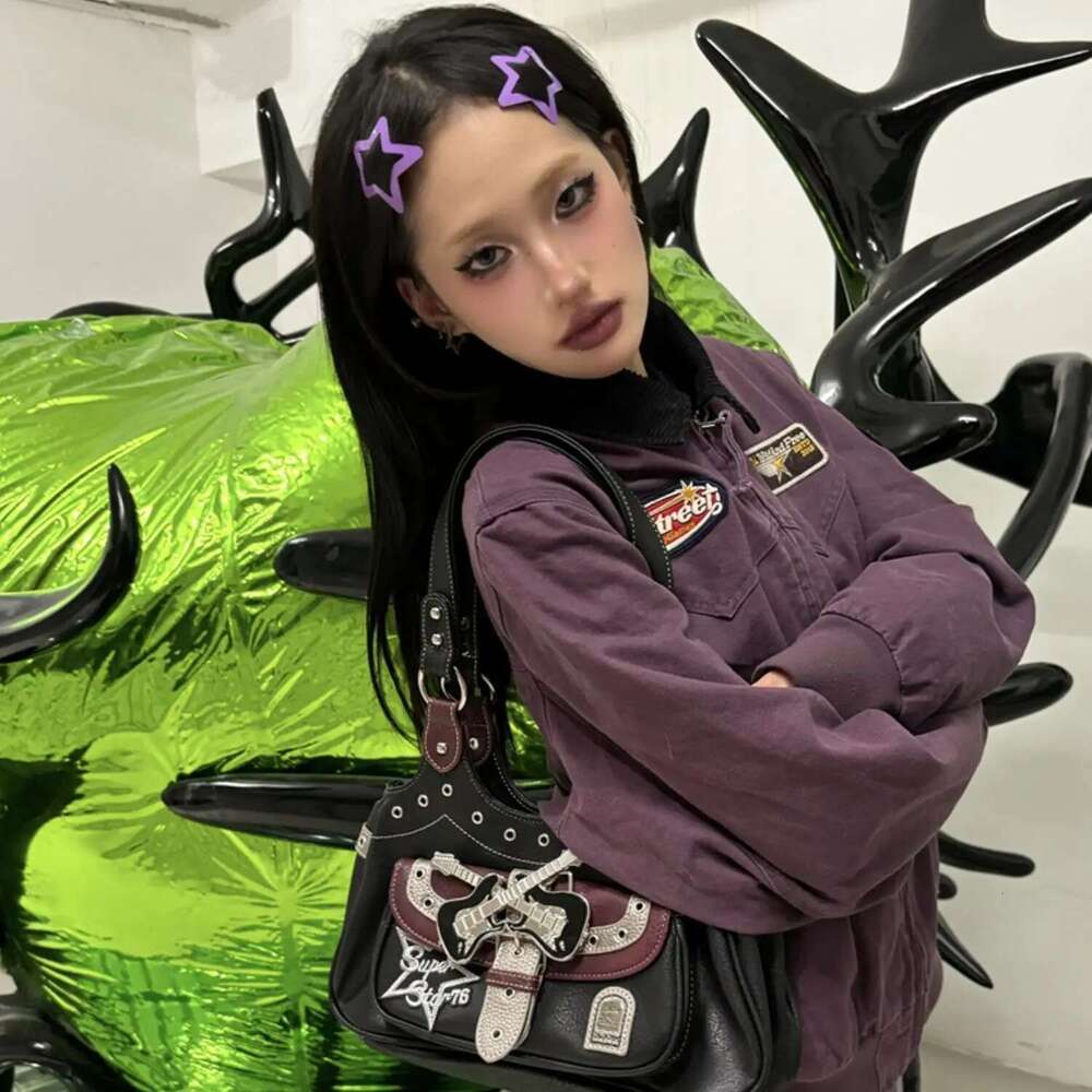 Gothic Punk Y2k One Shoulder Tote Haruku Aesthetic Leather Patchwork Casual Handbag Female Vintage Black Bags