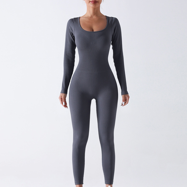 Yoga set gym sets women long sleeves elastic quick dry skinny one-piece training sports outfits moisture-wicking size s-xxl