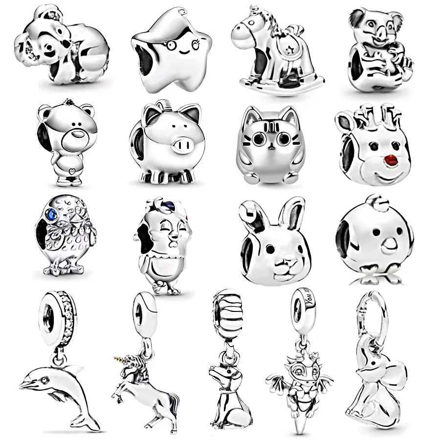 DIY Charm Jewelry New Animal Series Dragon Cat Dog Owl Koala Horse Dangle Bead Fit Original 925 Sterling Silver BraceletXJ250517
