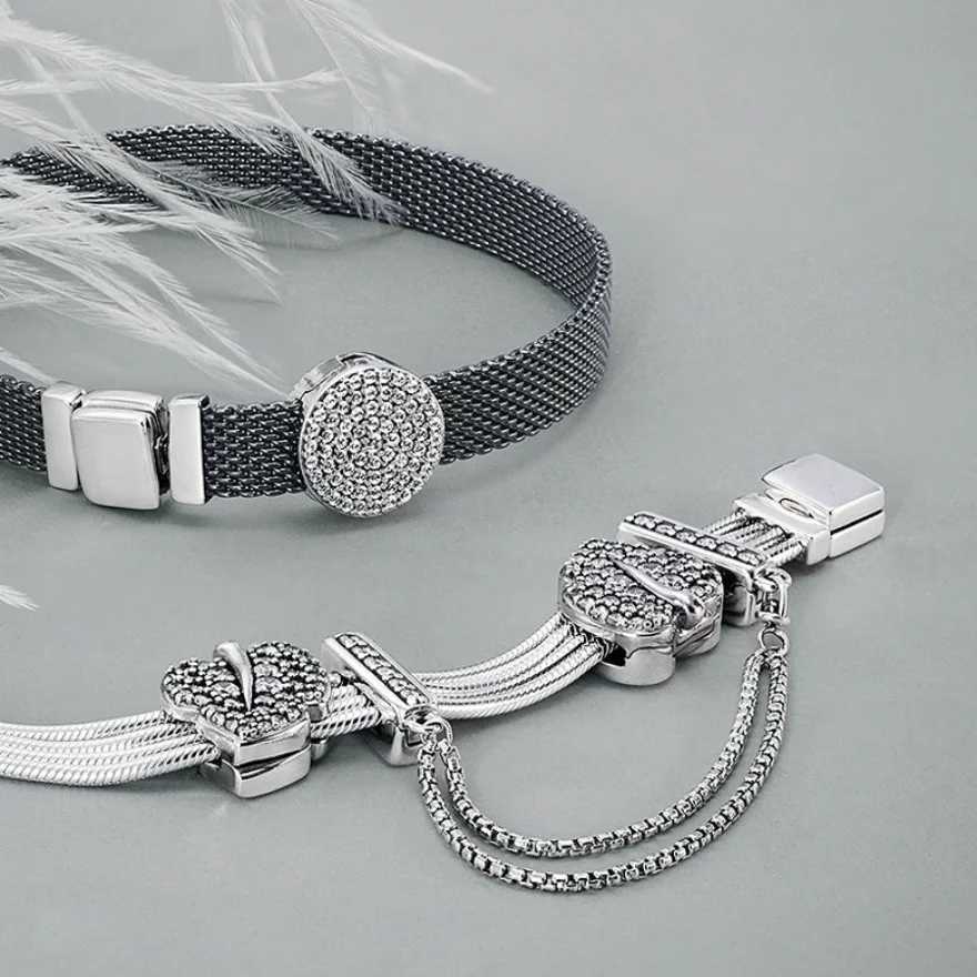 New 925 Silver Butterfly Five pointed Star Round Reflective Charm Clip Bean Suitable for Women DIY Original BraceletXJ250517