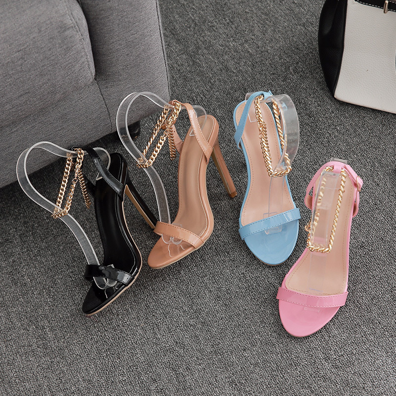 New Woman Heels Fashion Metal Chain Shoes Pointed High Heels Patent Leather White Pumps for Women High Heels Dress Shoes Z250212