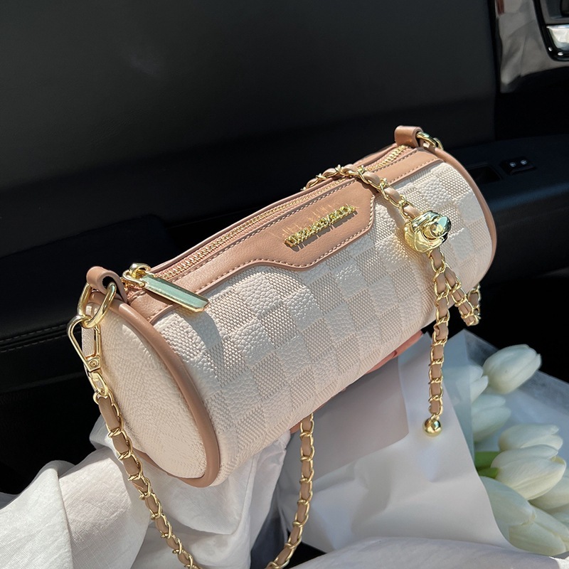 2025 Designer Fashion Texture Small Autumn New Trend Niche Design Chain Crossbody Womens Cylindrical Mini Bag
