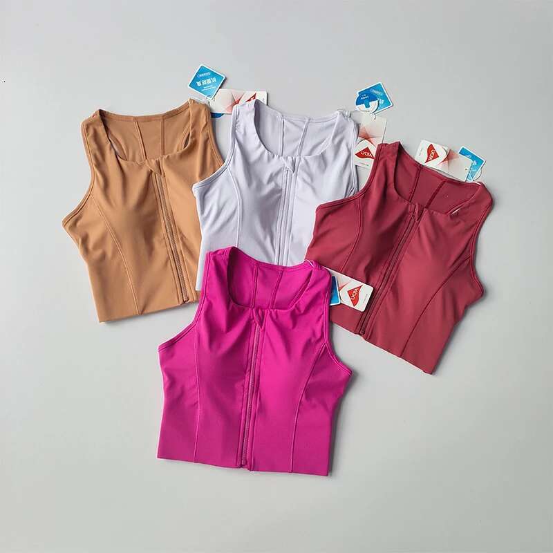 One-Piece Front Zipper Sports Crop Top Women Shockproof Running Fast Drying High-Strength Vest Fiess Yoga Bra