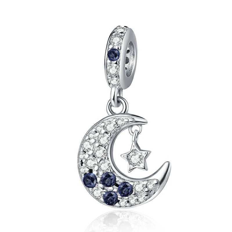 Sparkling Star Moon Dangle Charm Bead Fit Original European925 Sterling Silver Bracelet Necklace DIY Fashion Fine Jewelry GiftXJ250517