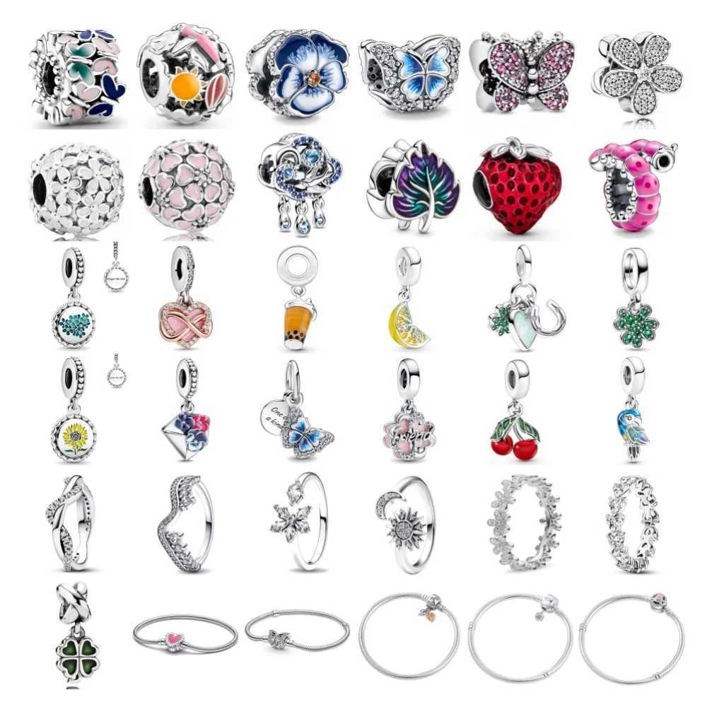 New Spring Series Pink Butterfly low Cherry Pendant Bead 925 Sterling Silver Plated Fit Necklace Charm DIY Jewelry BraceletXJ250517