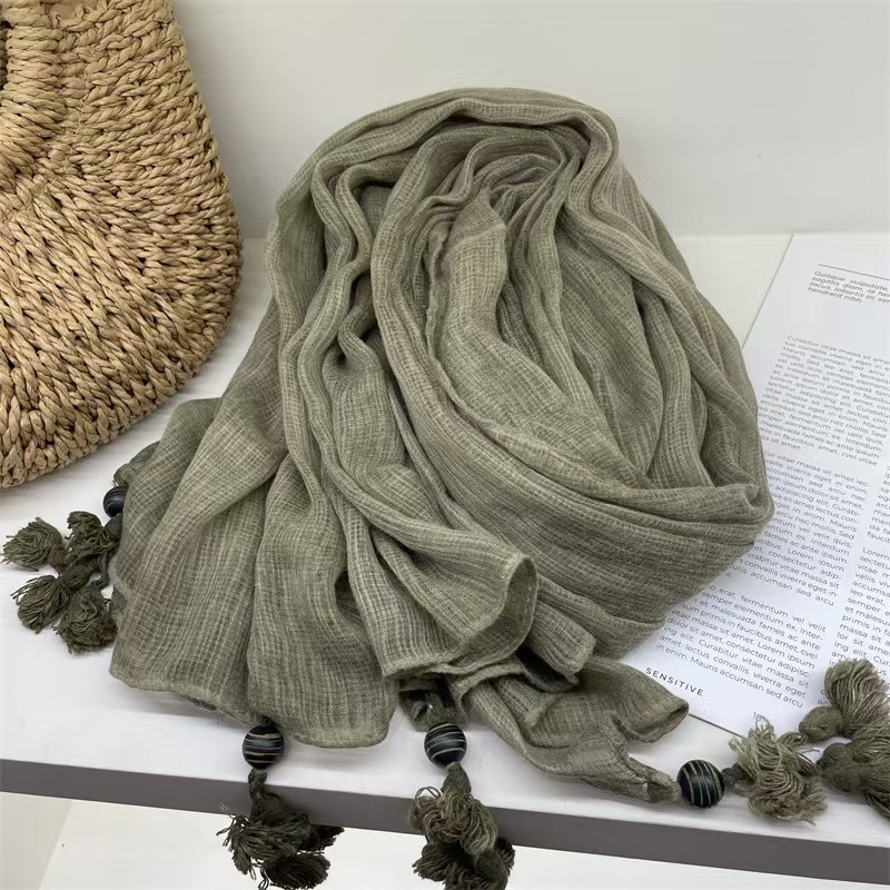 T736 Japanese retro new linen cotton and linen thin scarf fashionable women's outer travel shawl versatile western style silk scarf