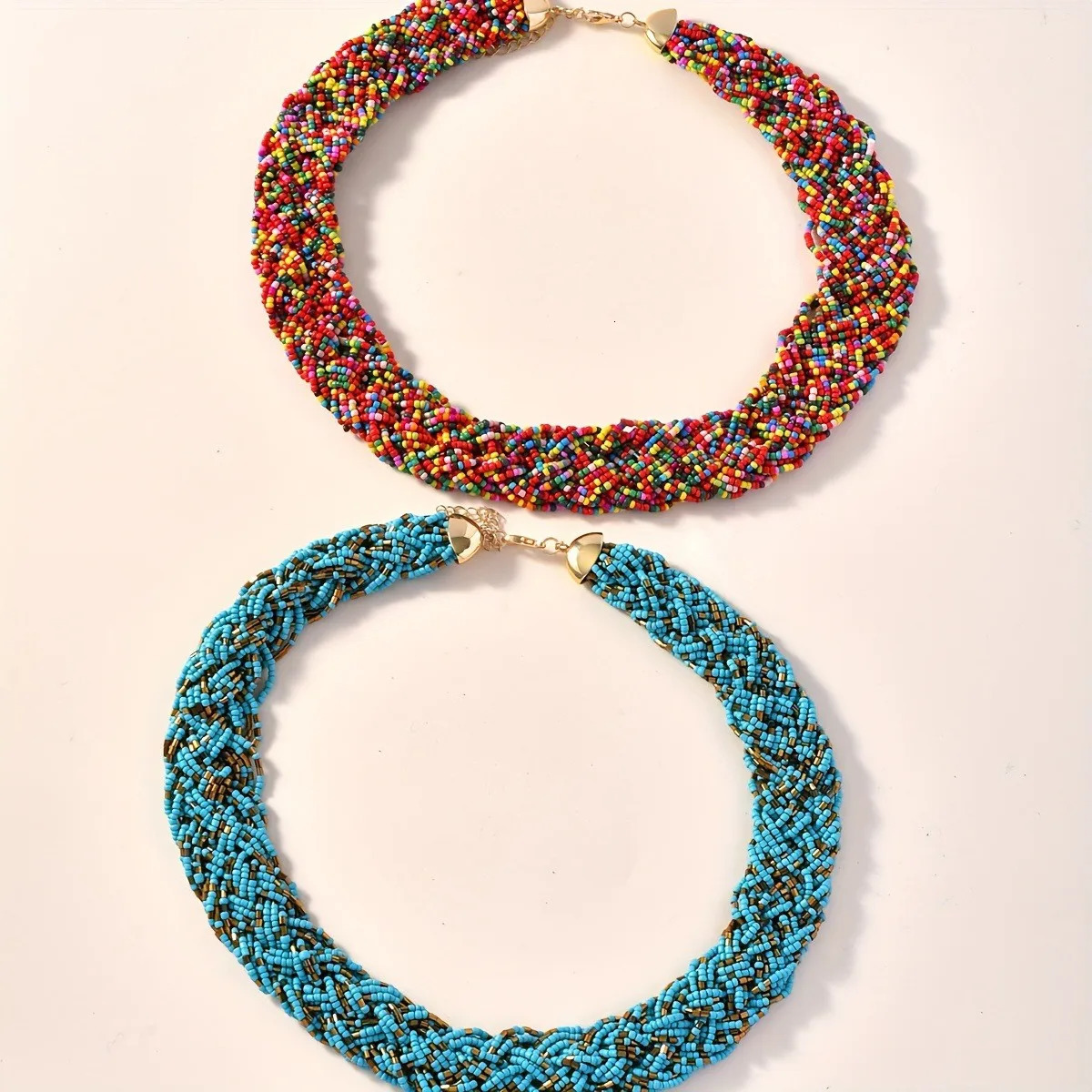 Bohemian fashion exaggerated rice bead necklace hand-woven twisted flower multi-layered bead necklace 250517