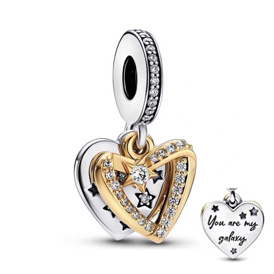 Hot Sale Golden Heart Charm Beads Fit Original 925 Sterling Silver Bracelet DIY Making Womens Jewelry Accories GiftsXJ250517