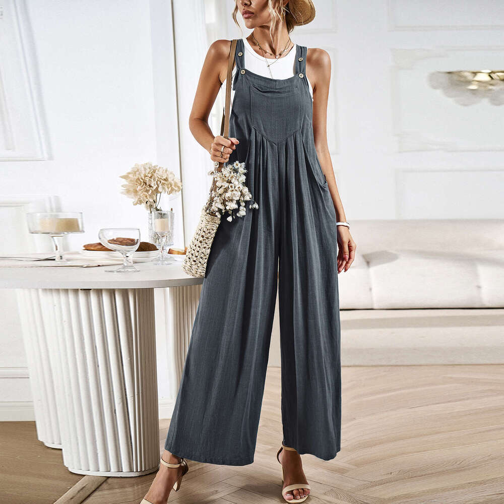 Wide Leg Jumpsuit Diyun Women S Solid Color Overalls Summer Loose Wide Leg Jumpsuit Pants