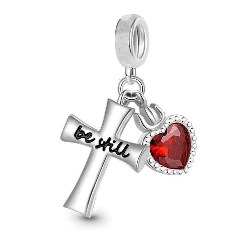 Hot Sparkling Cross Heart Double Dangle Charm Beads Fit Original 925 Sterling Silver Bracelet DIY Fashion Jewelry GiftXJ250517