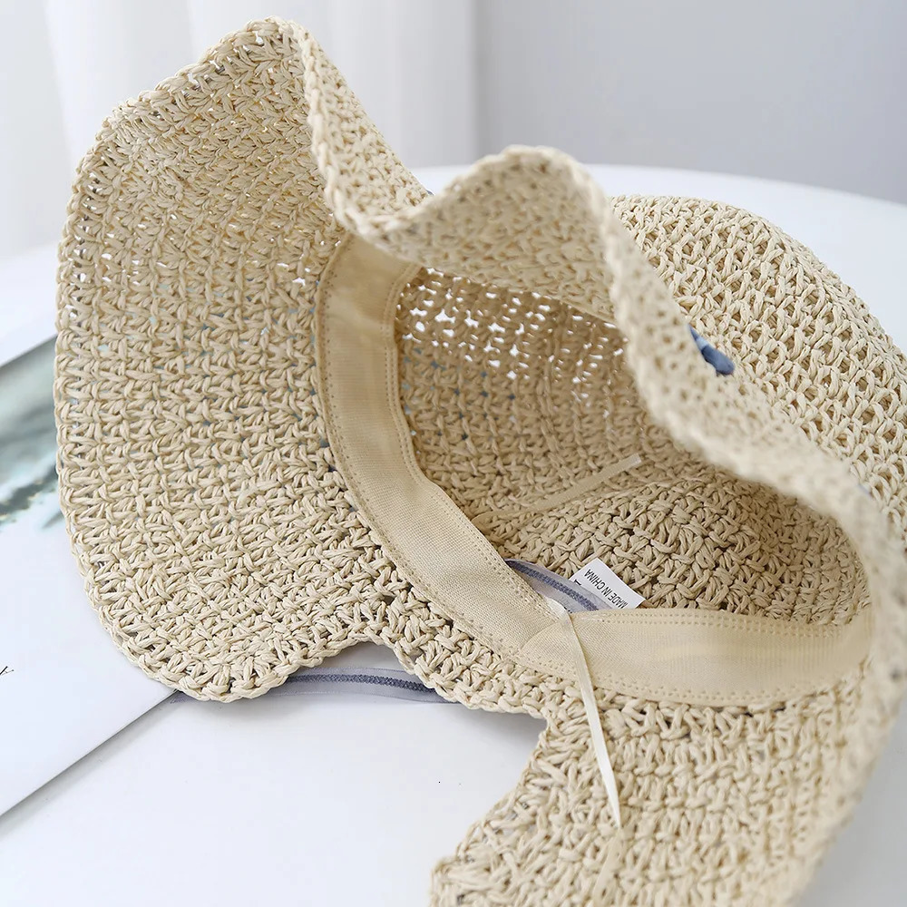 Bucket Hat Female Sunhat Womens Summer Ethnic Style Straw Big Brim Fisherman Cap Sunshade Beach Accessories Seaside 250517
