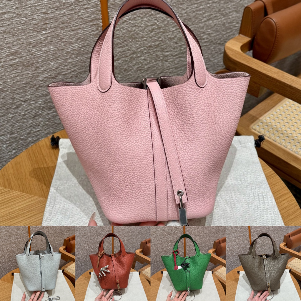 2025 shoulder 23 luxury basket leather bag magnetic buckle crossbody bag fabric lining bag wallet bucket bag versatile shoulder bag