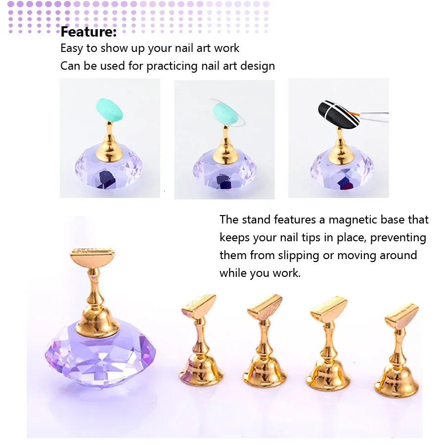 Magnetic Nail Display Stand Holder 5 Tips Practice Training Tips Crystal Base Nail Art Display Stand 250517
