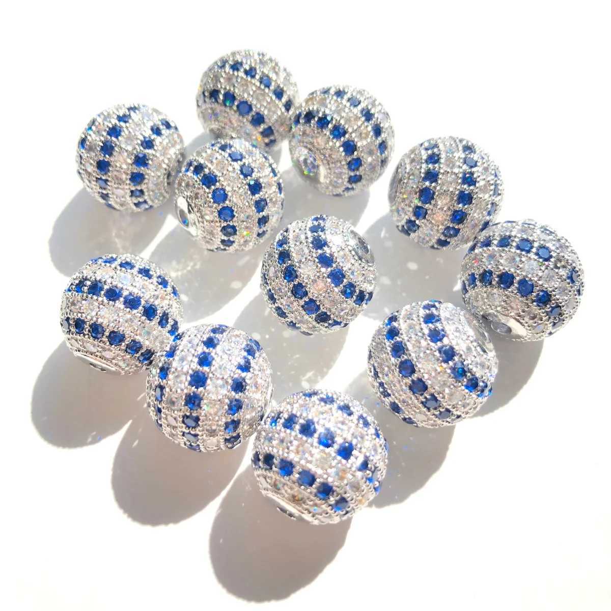 10pcs 10mm 12mm 14mm Blue Clear Zirconia Pave Disco Ball Spacer Beads for Women Bracelet Necklace Jewelry Making AccoriesXJ250517