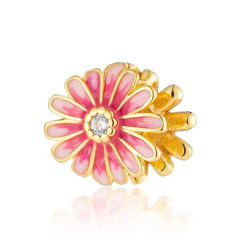 Gold Plated DIY Europeans Jewelry Charm Pink Hot Air BalloonCherry Blossom Dangle Bead Fit Original Silver 925 Women BraceletXJ250517