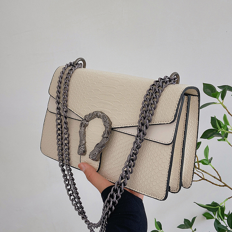 Luxury Brand Designer Bag Snake Pattern Single Shoulder Crossbody 2024 New Underarm Small Square Chain Bar Women's Bag