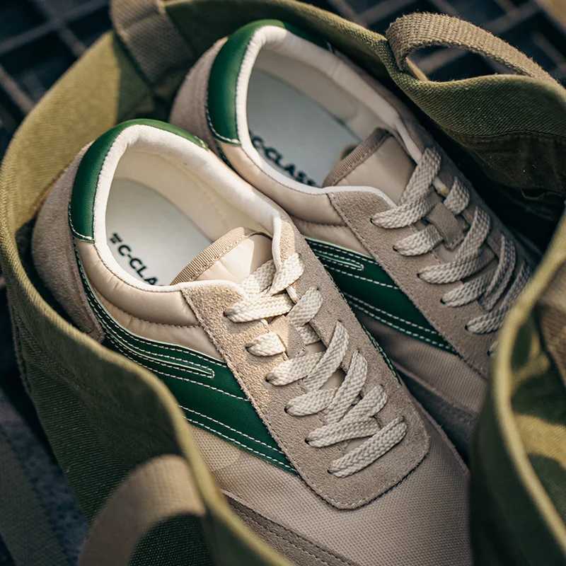 Made New Green Casual Color-Block Running Shoes Mens Low-Top Lace-up Retro Jogging Shoes Breathable Vintage Street Shoes W250517