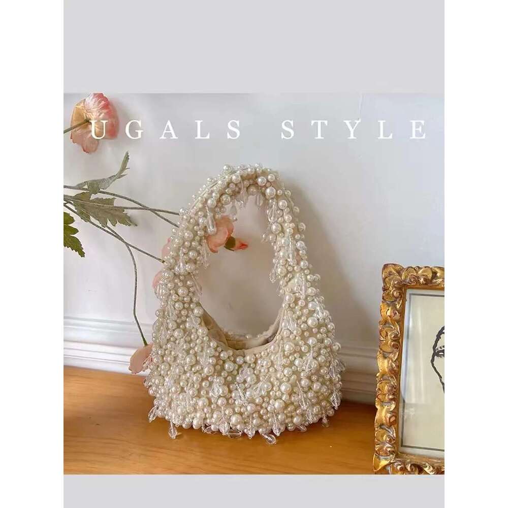 High Quality Pearl Beaded Handmade Women Handbag Fashion Evening Wedding Party Clutch Purse Beads Beading Woven Shoulder Bag