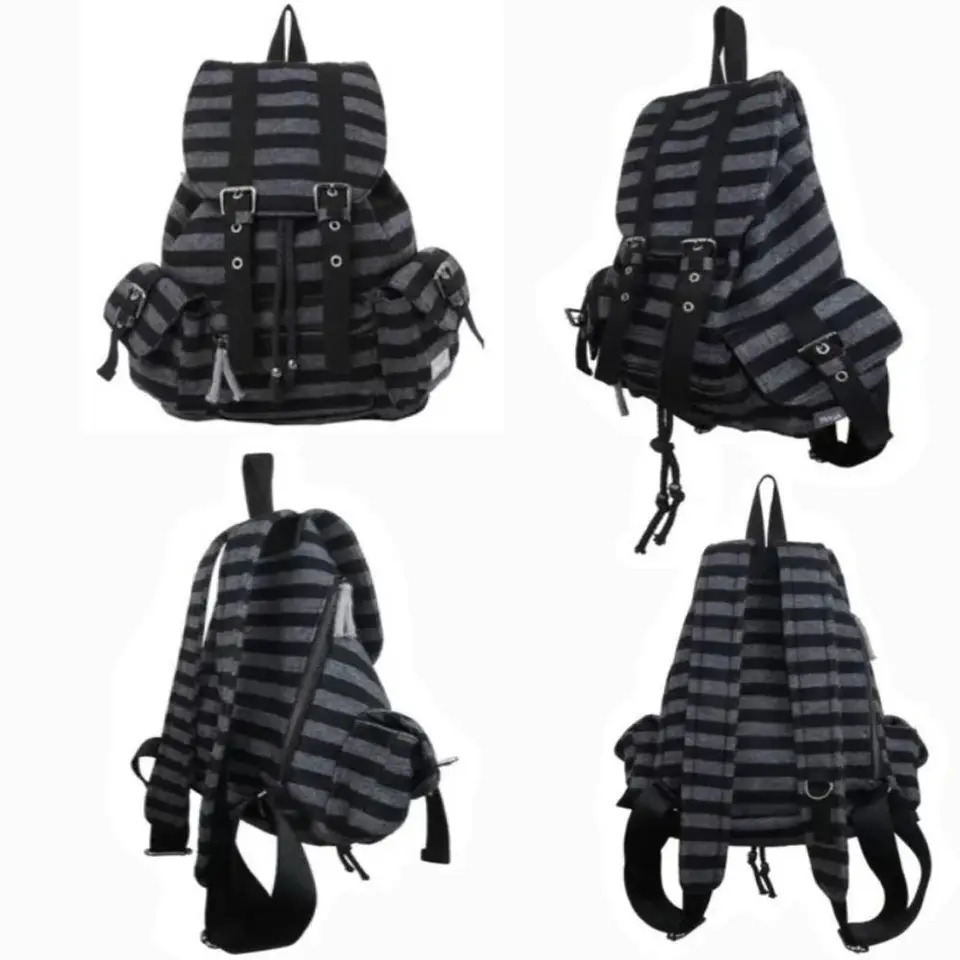 High Quality Korean Style Backpacks Drawstring Large Capacity Casual Bookbags Soft Flat Stripe Tote Bags 250514
