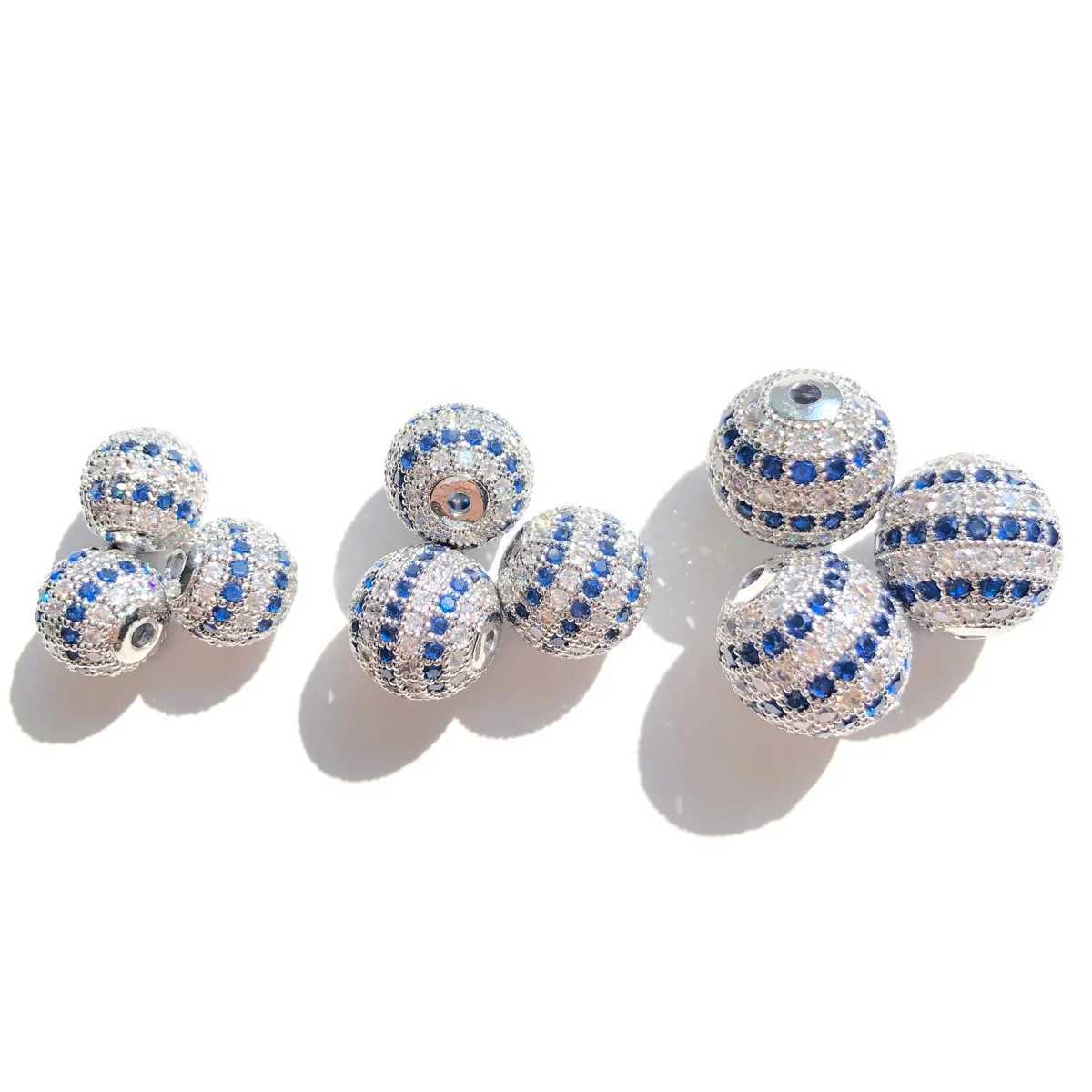 10pcs 10mm 12mm 14mm Blue Clear Zirconia Pave Disco Ball Spacer Beads for Women Bracelet Necklace Jewelry Making AccoriesXJ250517