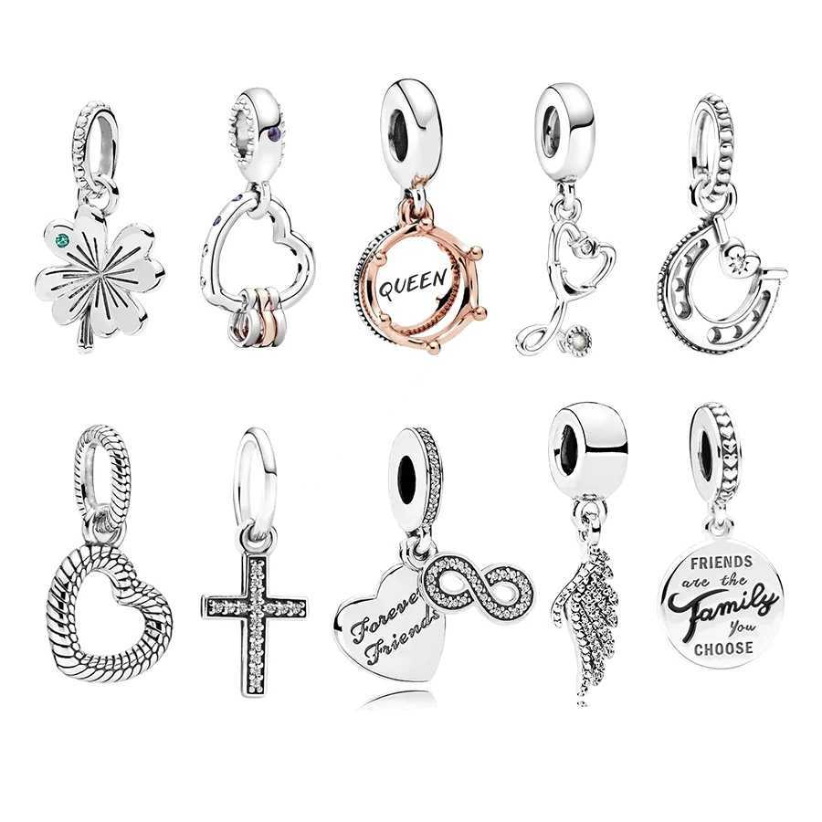 Authentic 925 Sterling Silver Stethoscope HeartQueen Regal Crown Dangle Charm Beads Fit Original Europeans Bracelet JewelryXJ250517