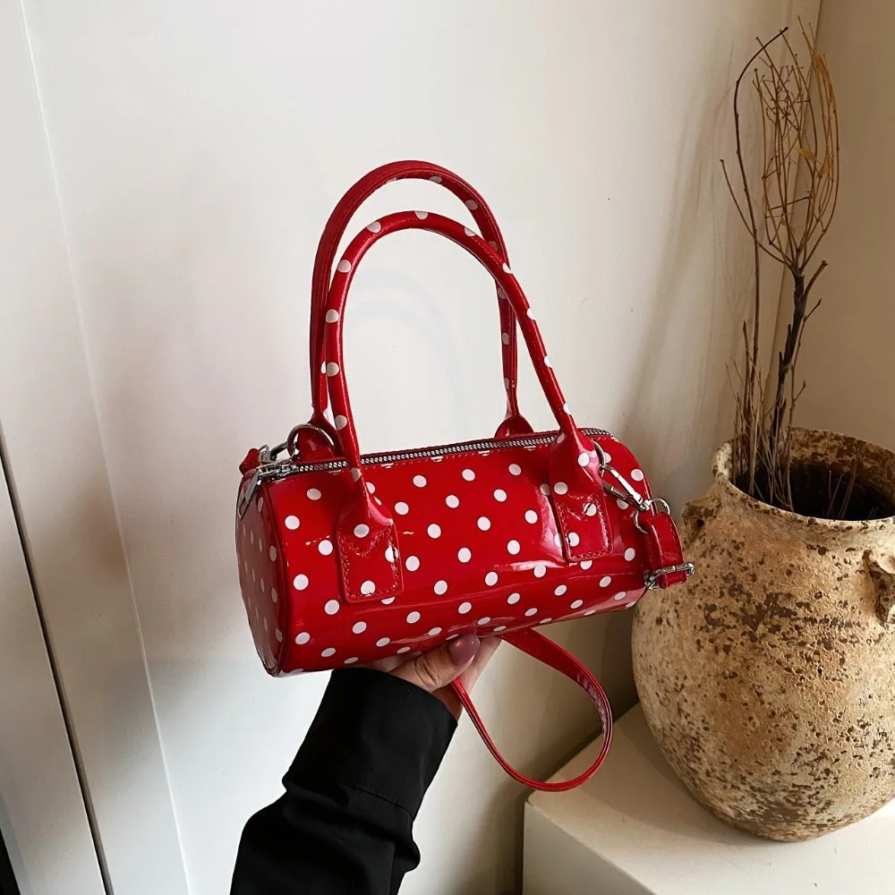 PU Leather Women Cylindrical Bag Versatile Adjustable Strap Polka Dot Handbag Waterproof Korean Style Crossbody Bag Girls 250516
