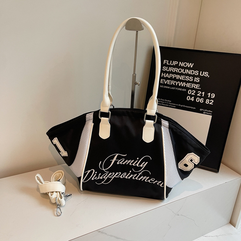Fashion Bowling Handbag for Women, New Large Capacity Embroidered Letter Single Shoulder Crossbody Sports Travel Underarm Bag