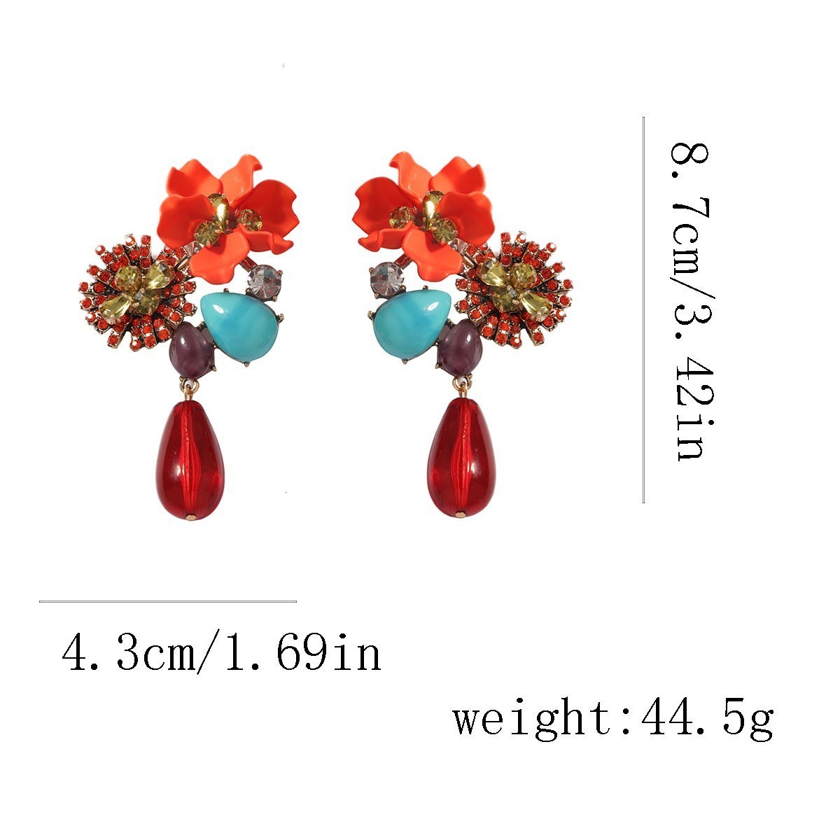 autumn and winter style with exaggerated personality and versatile resin flowers water droplets long earrings heavy-duty temperament 240924