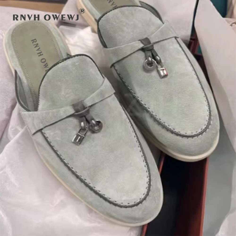 2025 Women's Flat Loafer Summer Top Quality Suede Leather Tassel Metal Buckle Slipper Mules Comfortable Slip on Shoes