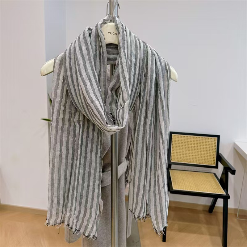 T731 Japanese style pleated solid color spring and autumn cotton and linen scarf silk scarf ladies literary summer shawl Korean version neck scarf ver