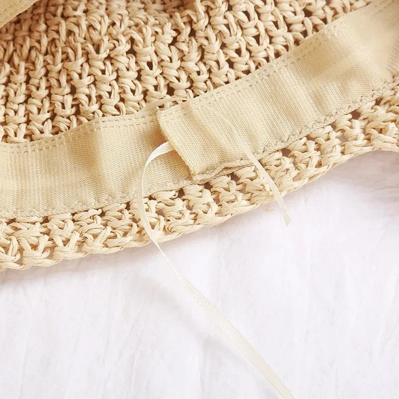 Summer Hats for Women Beach Lace Sun Hat Ribbon Holiday Beach Straw Paper Lady Outdoor Travel Cap Women Bucket Hat Foldable 250516