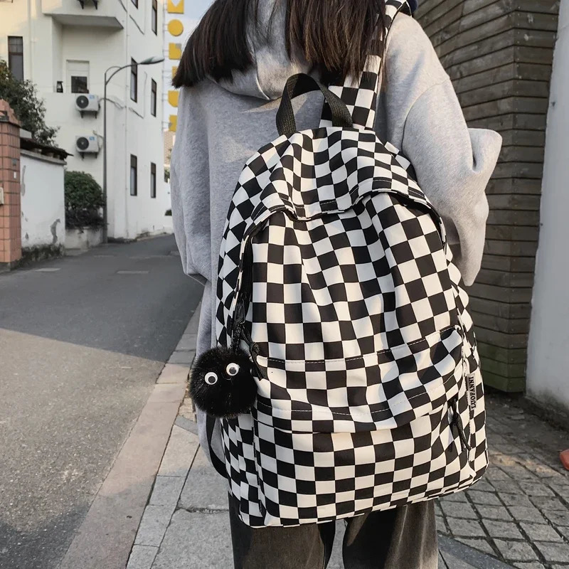 Fashion Plaid Backpack Waterproof Leisure Shoulder Bag Women Laptop Mochila Bookbag Travel Rucksack for Female 250514