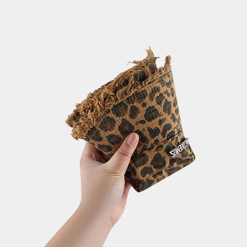 2025 Blue Leopard Print Cowboy Hiking Bucket Hats with String Women Denim Beach Sun Hat Outdoor Bob Panama Summer Fisherman Cap 250516