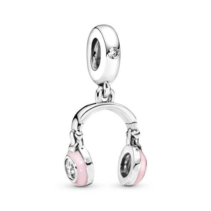 Pink Cupcake Pet Food Bowl Headphones Badminton Dangle Beads Fit Original 925 Sterling Silver Bracelet DIY Charm JewelryXJ250517