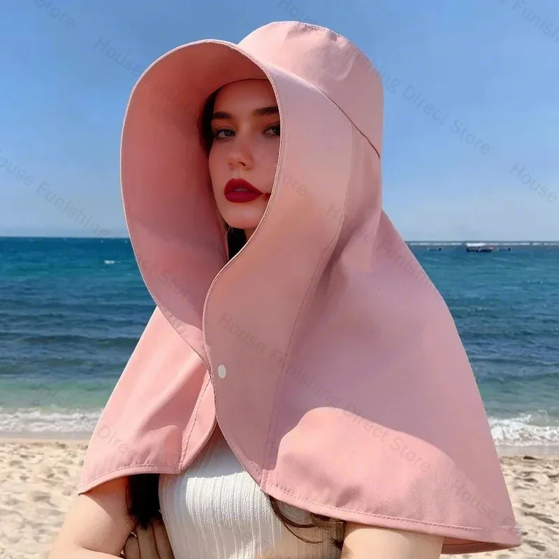 Summer Womens UPF 50 UV Sun Hat Large Brim Face Mask Neck and Shoulder Protection Beach Outdoor Fishing Accessories 250517
